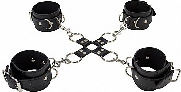    Leather Hand And Legcuffs Black SH-OU050BLK,    Leather Hand And Legcuffs Black SH-OU050BLK