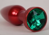 Анальная пробка металл 11,2 х2,9 см красная с зеленым стразом размер-L - (none)
