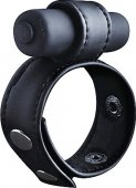 Эрекционное виброколечко Leather Cock Ring Black SH-OU137BLK - (none)