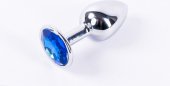 Анальная пробка металлическая серебристая с синим кристаллом Onjoy Melal Plug Silver Small - секс шоп вип 