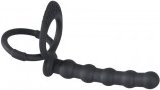 Ребристая насадка для двойного проникновения Black Velvets Cock & Ball ring, длина стимулятора 12 см, диаметр 2 см, внутр. диаметр одного кольца 3 см, другого 4 см - (none)