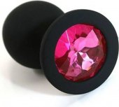 Средняя черная пробка с розовым кристаллом onjoy silicone collection - (none)