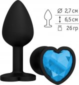 Анальная втулка силиконовая черная с голубым кристаллом сердце - (none)